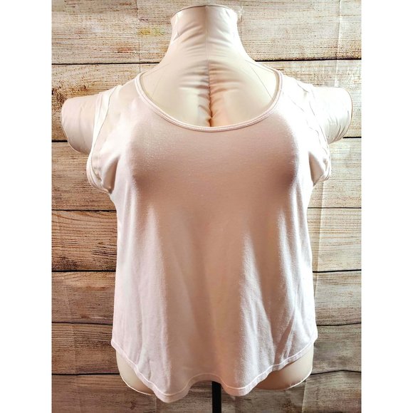 Light Peach Short Sleeve Crop Top with sheer Mesh Insets (2X) - Picture 1 of 12